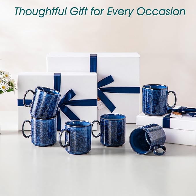 vancasso STARRY Ceramic Coffee Mugs Set of 6, 12 Oz Coffee Cups for Latte, Cappuccino, Tea & Hot Cocoa, Artisan Modern Style for Coffee Bar, Home & Kitchen, Microwave & Dishwasher Safe, Blue - Image 8
