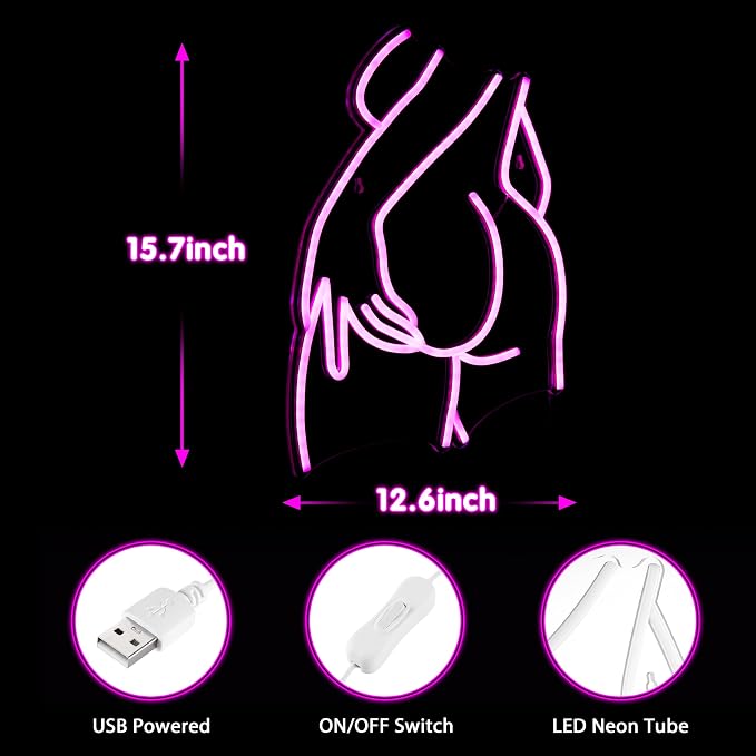 Kavaas Lady Neon Sign 15.7" x 12.6" - Pink LED Lady Back Neon Signs for Wall Decor | Neon Light Sign for Bedroom, Party, Bar, Man Cave (Style - LB4) - Image 3