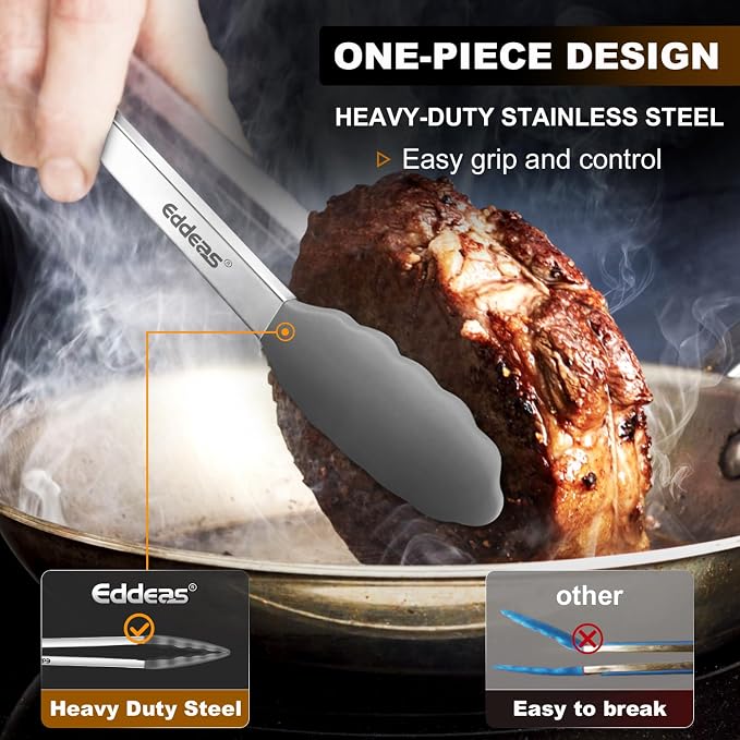 Tongs For Cooking - Silicone Metal Kitchen Tong 7" 9" & 12" Grey | 600°F Heat Resistant Silicone Tong, All Metal handle Locking Tongs with Silicone Tips, Heavy Duty Stainless steel - Image 2