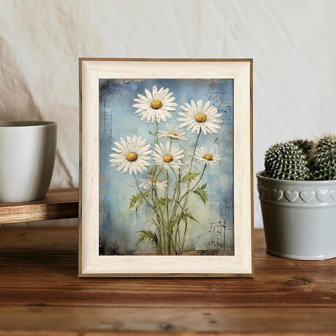 XOCUUI Unframed Wall Art For Bedroom DéCor Farmhouse Floral Canvas Wall Art White Daisy Wall Picture Daisy Canvas Print Neutral Artwork for Home Living Room Bedroom Office 8x10 - Image 7