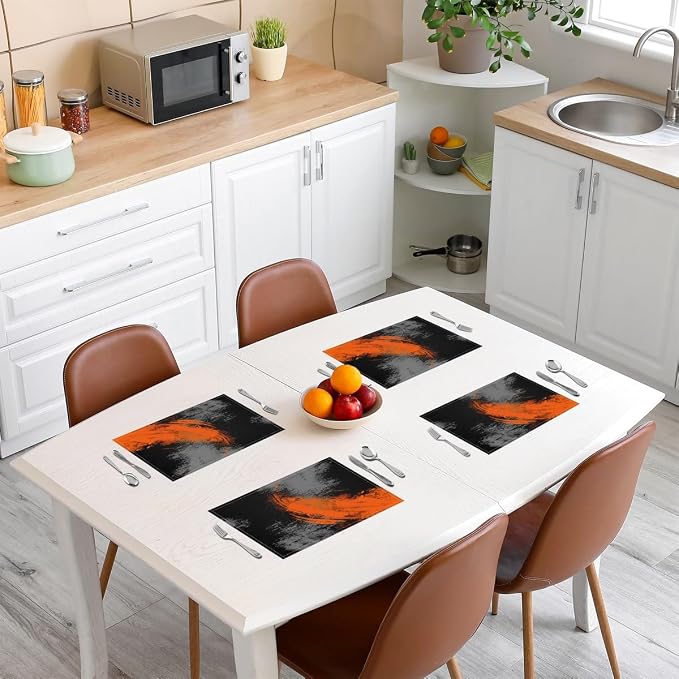Feelyou Ombre Orange Black Placemats Set of 4 18"x12" Kids Abstract Placemat for Kitchen Dining Table Decor Indoor Outdoor for Boys Geometric Table Place Mats, Modern Art Luxury - Image 3