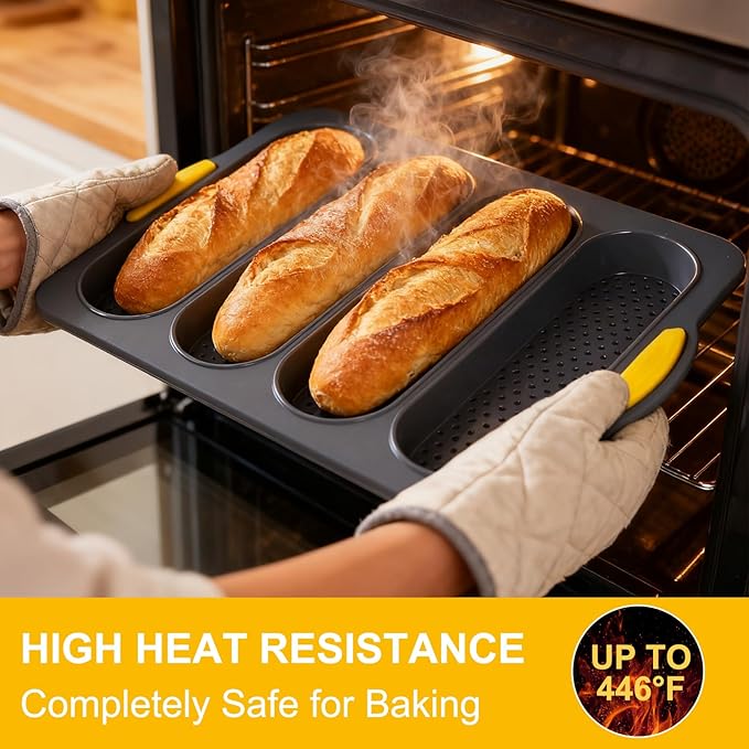 Silicone Bread Loaf Pan, Nonstick Sourdough Loaf Pan & Heat Resistant Baguette Bread Pan, Silicone Molds for Baking Hoagie Rolls, Hot Dog Bun (Grey-Hot Dog)