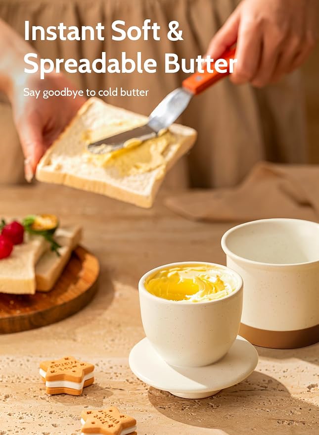 Sweese French Butter Dish - Butter Crock for Counter with Water Line for Fresh Spreadable Butter - French Butter Keeper with Lid - Housewarming Gift For The One Who Has It All - Latte White - Image 4