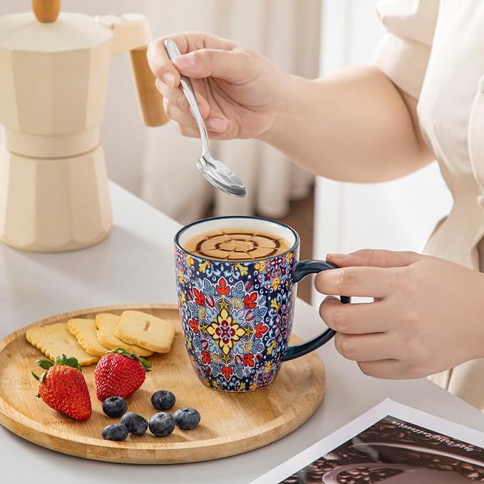 vancasso SIMI 12 oz Coffee Mugs Set of 6, Ceramic Mug with Handle, Boho | Coffee Cups for Latte, Tea, Cappuccino & Hot Chocolate, Easy-Grip Mug, Dishwasher & Microwave Safe, Bohemian Gift Set - Image 6