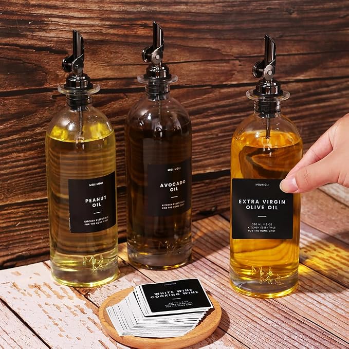 Molimoli Oil and Vinegar Dispenser with Metal Pour Spout, Weighted Pourer, Glass Bottle Dispenser for Kitchen, Olive Oil Cruet, Glass Olive Oil Bottle | 500ml, Set of 2 - Image 6