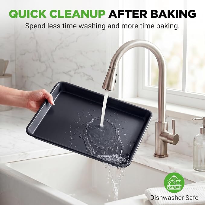 NutriChef Non-Stick Cookie Sheet Baking Pans, 2-Piece Oven Baking Trays w/ Superior Nonstick Coating - 15" x 11" & 13" x 9" Sizes for Convenient Roasting & Baking - Dishwasher Safe - Image 6