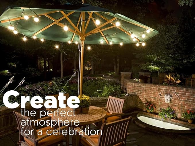 Sunlitec Solar String Lights Waterproof LED Indoor/Outdoor Hanging Umbrella Lights with 25 Bulbs - 27 Ft Patio Light for Deckyard Tents Market Cafe Gazebo Porch Party Decor (25 Light Bulb) - Image 2