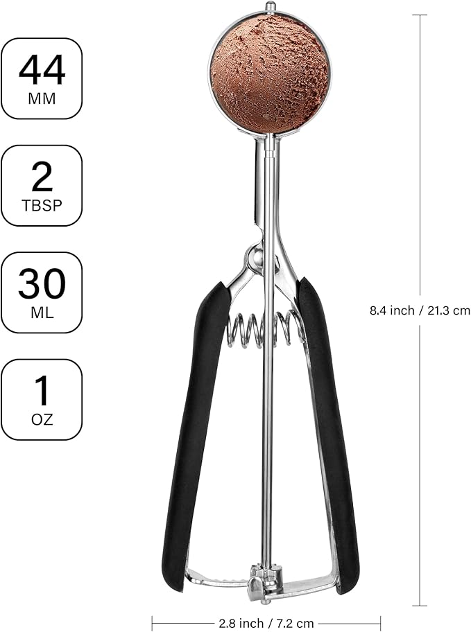 Cookie Scoop 2 Tbsp, TJ POP Professional Stainless Steel Ice Cream Scoop 44 mm, Good Soft Grips, Quick Trigger Release, 30 ml