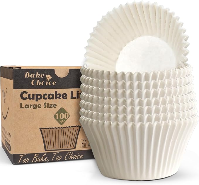 Bake Choice 100pcs Jumbo Cupcake Liners for Baking, White Muffin Liners | Greaseproof Parchment Paper, Cupcake Wrapper for Party, Wedding, Birthday, Christmas by BakeChoice