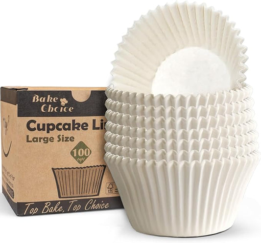 Bake Choice 100pcs Jumbo Cupcake Liners for Baking, White Muffin Liners | Greaseproof Parchment Paper, Cupcake Wrapper for Party, Wedding, Birthday, Christmas by BakeChoice