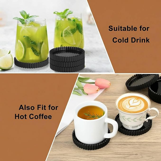 Glass Drink Coaster Set of 5- Coasters for Desk Coffee Table Black Coasters | Modern Round Cup Mats, Glass Coasters Coffee Table Decor for Kitchen, Bar, Dining Room, Living Room, Office - Image 6
