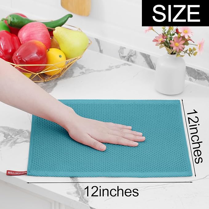 Homaxy 100% Cotton Waffle Weave Kitchen Dish Cloths 12-Pack, Lake Blue | 12 x 12 Inches, Ultra Soft Absorbent Dish Towels, Quick Drying Dish Rags with Hanging Loop - Image 5
