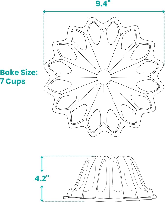 Baker's Secret for Fluted Cake Pan, Fluted Cake Pans, Die Cast Aluminum Cake Pans, 2 Layers Non-stick Coating, Novelty Cake Pan, 7.2 Cups Capacity - The Cast Aluminum Collection (Spring Water) - Image 2