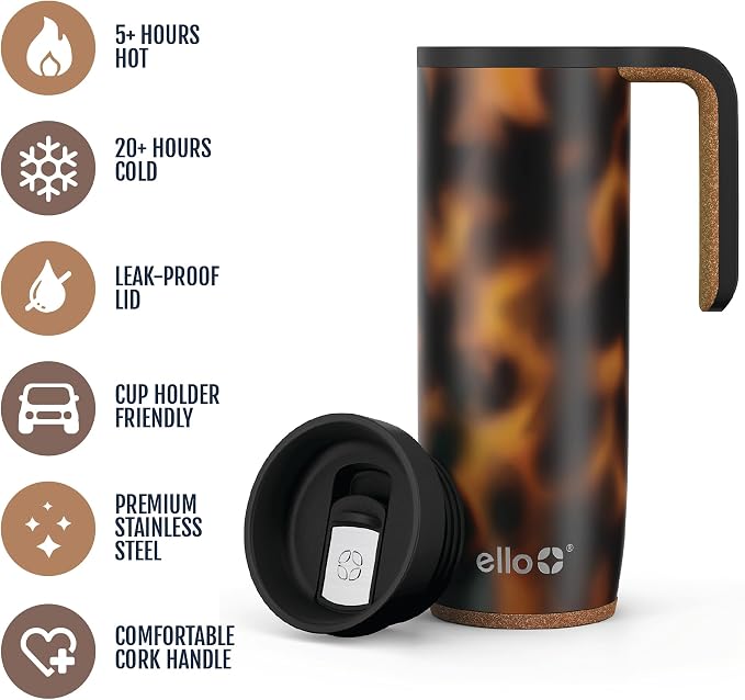 Ello Magnet 18oz Vacuum Insulated Stainless Steel Travel Mug with Side Handle and Leak-Proof Slider Lid and Built-in Coaster, Keeps Hot for 5 Hours, Perfect for Coffee or Tea, BPA-Free - Image 3