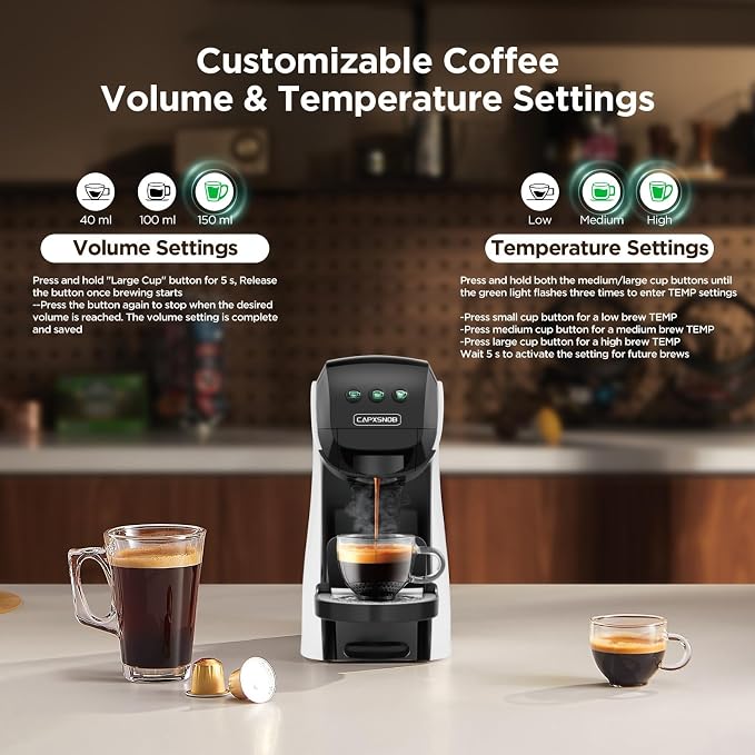 Warriors1 4-in-1 Coffee Maker & Espresso Machine for Pods & Grounds, 20 Bar | Fits K Cup/Nespresso/Dolce Gusto Pods/Ground, 3 Cup Sizes & Custom Vol/Temp, 5.3" W for Kitchen/Office/Dorm - Image 7