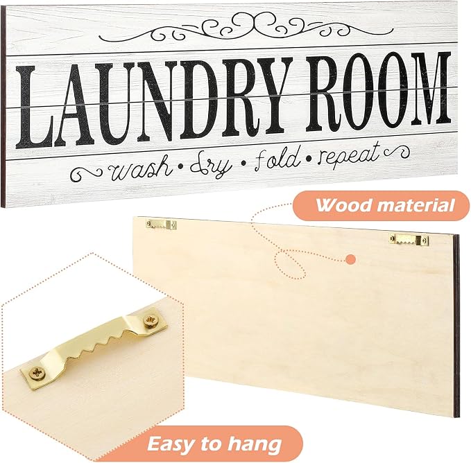 Jetec 2 Pcs Pantry Signs Wall Decor Wooden Laundry Room Signs Farmhouse Laundry Pantry Room Door Sign Wood Rustic Retro for Kitchen Home, 15 x 5 Inches(White) - Image 6