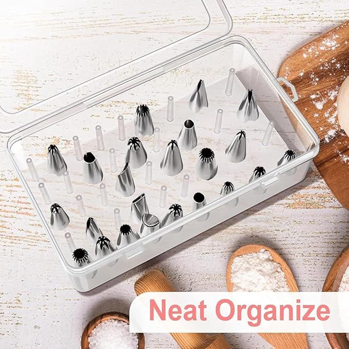 3pcs Piping Tips Organizer with Fixed Pins 72/126-Capacity Cake Decorating Storage Box for Baking Tools (1pcs-42 transparent color)