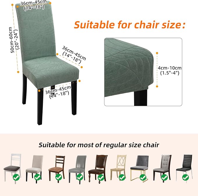 Fuloon Dining Chair Slipcover, Stretch Parson Chair Protector for Home | Leaf Jacquard-green, Set of 6, Super Fit, Stretch, Removable, Washable, Suits for Hotel, Dining Room, Ceremony, Banquet Party - Image 6