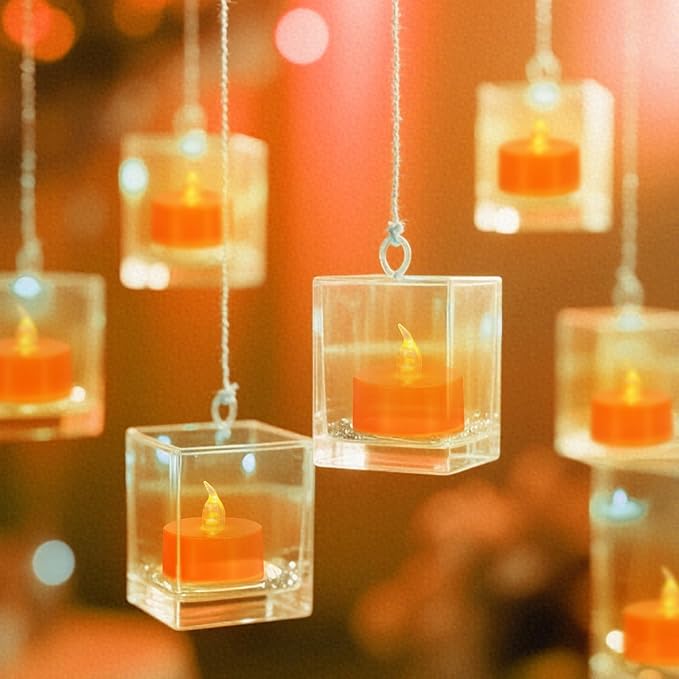 Tea Lights Battery Operated Candles LED Tea Lights Flameless Candles 200+ Hours Flickering Fake Tealights for Sweetest Day Wedding Home Decorations Party (Orange Base, 24 Pack) - Image 7