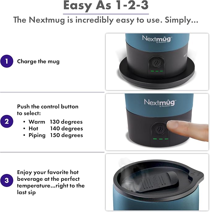 Nextmug Ultra - Temperature-Controlled, Self-Heating Travel Mug | (Slate Blue - 24 oz.) – The Biggest Nextmug, No App, Long-Lasting Battery for Work & Study, Great Gift for Coffee Lovers - Image 4