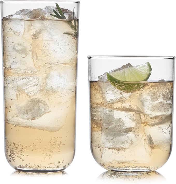 Polaris Axis Tumbler & Rocks Drinking Glasses Set of 16, Glass Cups | 17.75 oz and 15 oz Capacities for Water, Juice, Cocktails, and More with Dishwasher-Safe Convenience for Easy Cleanup by Libbey