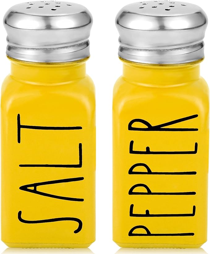 Yellow Salt and Pepper Shakers Set by Brighter Barns - Cute Kitchen Decor & Kitchen Accessories - Cute Glass Shakers - Farmhouse Decor for Home Restaurants Wedding Gift & Stainless Steel Lid (Yellow) by BrighterBarns