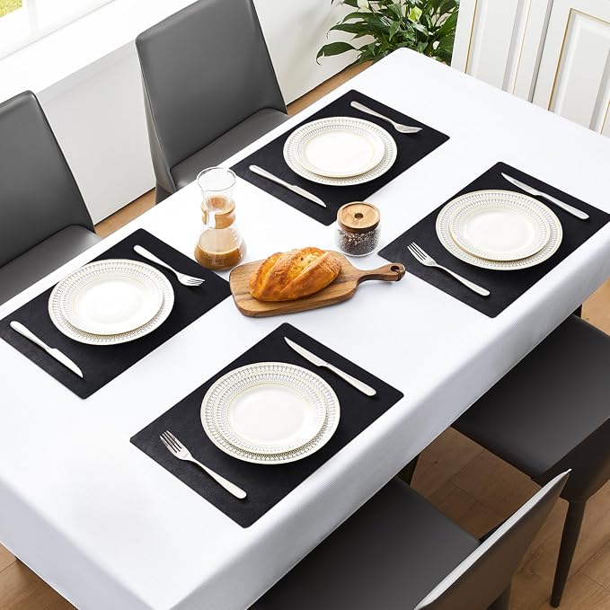 MOSAYT Vinyl Placemats Set of 4-12 X 17 Inch - Faux Leather 100% Waterproof Oil-Proof Wipeable PU Place Mats, Heat Resistant Reversible Table Mats for Kitchen, Dining, Outdoor, Black - Image 2