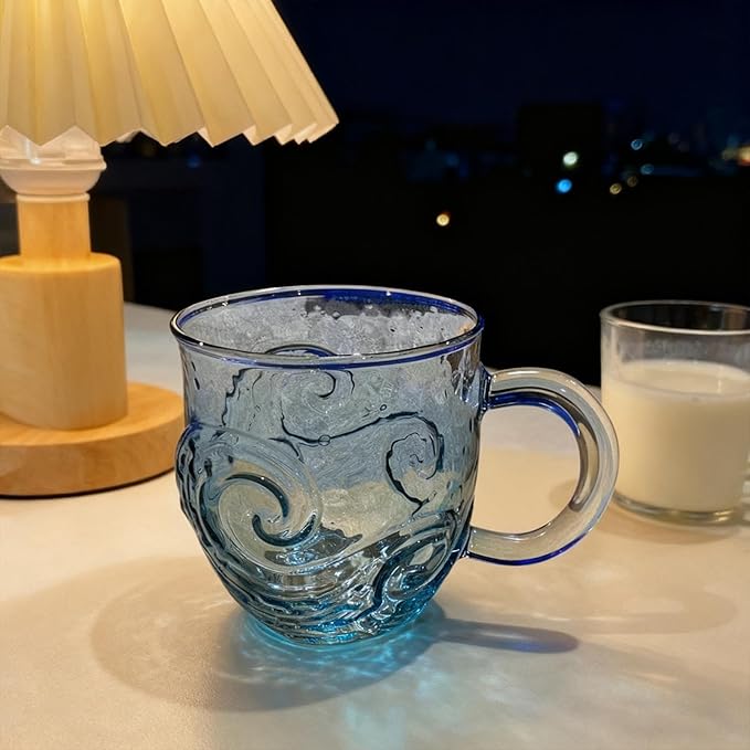 Design glass-Cup – 300ml Transparent Coffee Mug, Heat Resistant Water Mug, Ergonomic Handle Drinkware | Modern glass-for Iced Coffee, Tea, Juice | Perfect for Home, Bar, Office, Gifting