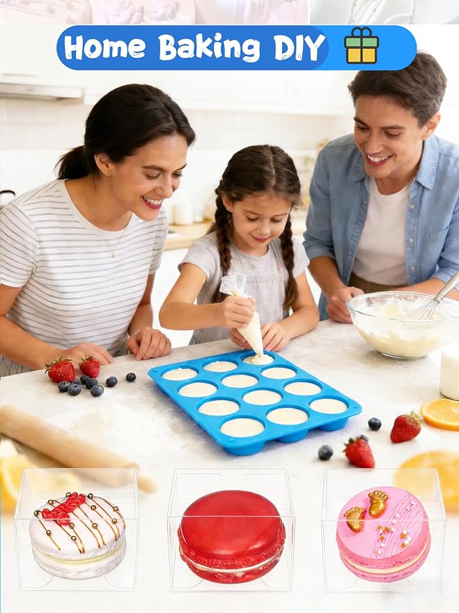 3 Pcs Round Chocolate Cookie Molds Set,12-Cavity Silicone Mold with 30 Clear Treat Boxes, Round Baking Mold for Candy, Mini Cake, Individually Wrapped Cakesicle Party Favor Packaging - Image 6