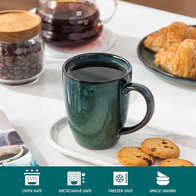 vancasso STARRY Ceramic Coffee Mug Set of 6, 16 Oz Tea Cups with Handle for Latte, Tea, Cappuccino, Milk, Cocoa, Microwave&Dishwasher Safe, Green - Image 4