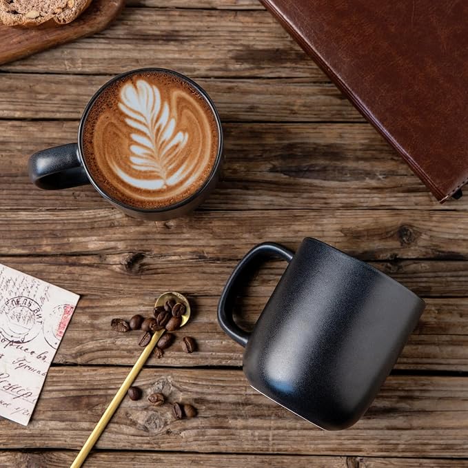AmorArc 14oz Coffee Mugs Set of 6, Ceramic Coffee Mugs with Large Handle & Wavy Rim for Latte/Hot Cocoa/Tea, Stylish Coffee Mugs for Men Women. Oven,Dishwasher&Microwave Safe, Matte Black - Image 3