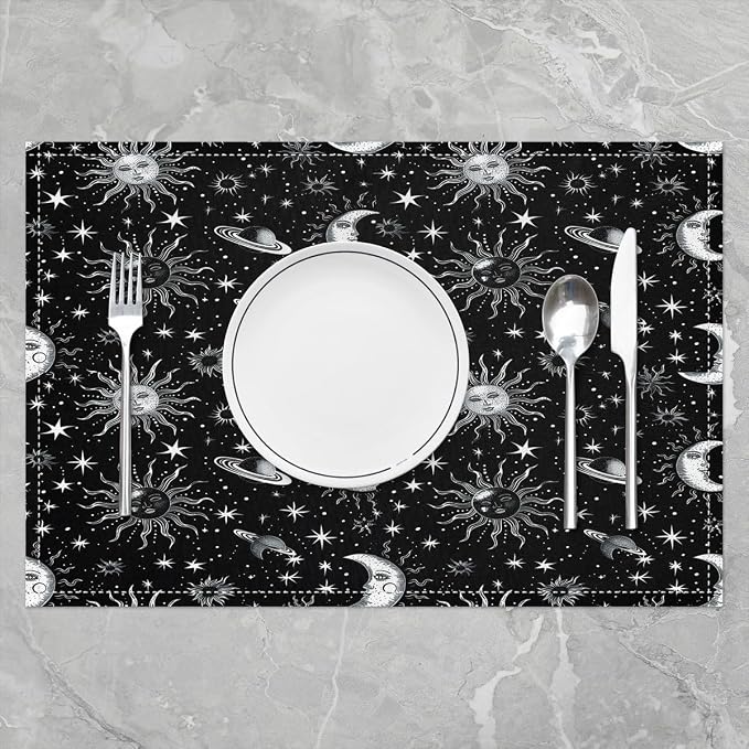 Feelyou Sun Moon Table Place Mats, Set Boho Exotic Placemats Set of 4 Galaxy Astrology Space Placemat for Kitchen Dining Table Decor Indoor Outdoor for Women Men Bohemian 18"x12" - Image 2