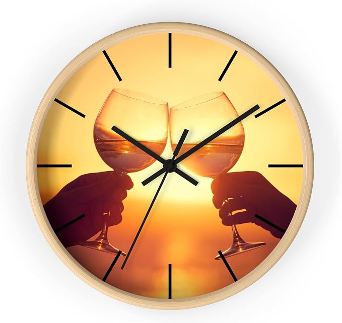 Mozingo ~ Wine Clock for Kitchen Bar Wall It's Wine O'clock Silent Time Gift Home Decor Made In USA, 10" (Hour Marks - Lines, Clock Frame Color - Natural Wood, Wine Theme #05) by Unknown