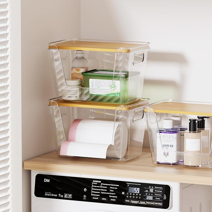 Delamu 3 Pack Trash Bag Dispenser, Stackable Garbage Bag Holder | Clear Acrylic Organizer Bins for Under Sink Organization, Pantry Storage, Cabinet, Kitchen, Laundry, Bathroom - Image 2