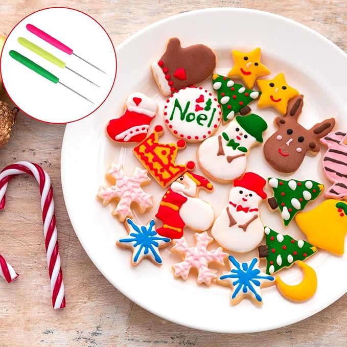 36 Pcs Cookie Scribe Tool Sugar Stir Needle Biscuit Icing Pin DIY Baking Pin Stainless Steel Cookie Decorating Supplies for Royal Icing for Baking Lovers (3 Colors)