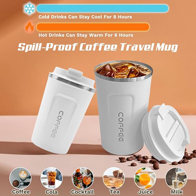 SPLMIFA Travel Coffee Mugs Leak-Proof, Reusable Coffee Cups with Lids, Stainless Steel Vacuum Insulated Coffee Tumblers, Thermal Insulation Cups for Men and Women Hot & Cold Drinks(2nd-White, 17OZ) - Image 2