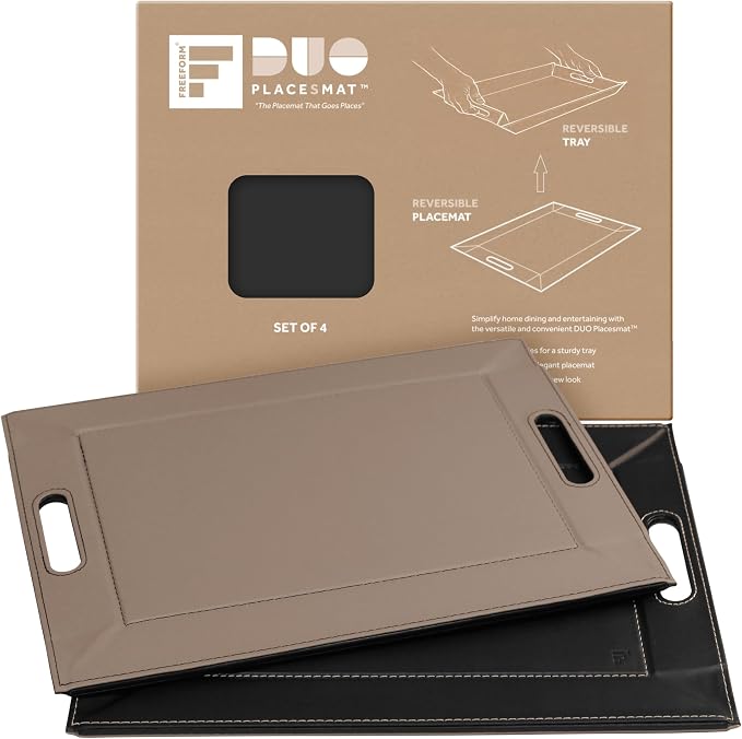 2-in-1 Serving Tray & Placemat | Faux Leather & Reversible | Lays Flat as a Placemat or Folds into an Ottoman Food Tray, Easy to Clean by FREEFORM