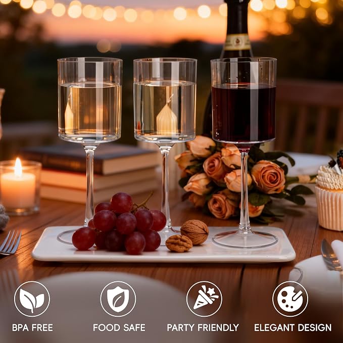 Lullaby 24PCS 9OZ Stemmed Clear Plastic Wine Glasses, Disposable Wine Cups | Elegant Plastic Champagne Glasses, Unbreakable and Crystal Clear Disposable Plastic Goblets for Party, Wedding and Daily Use - Image 4