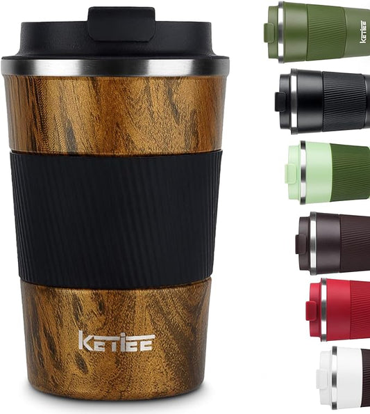 KETIEE Travel Mug, 12oz Insulated Coffee Cup with Leakproof Lid, Vacuum Stainless Steel Double-Wall Travel Coffee Mug Spill Proof, Reusable Travel Tumbler for Men and Women for Hot Cold Water by KETIEE