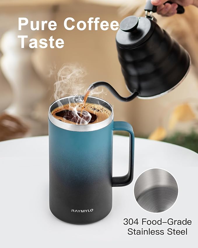 RAYMYLO Insulated Coffee Mug 24 oz, Spill-Proof & Detachable Slider Lid | Double Wall Stainless Steel with Thorough Clean Lid & Handle, Cold for 9 Hrs, Suitable for Camp Home Office - Image 5