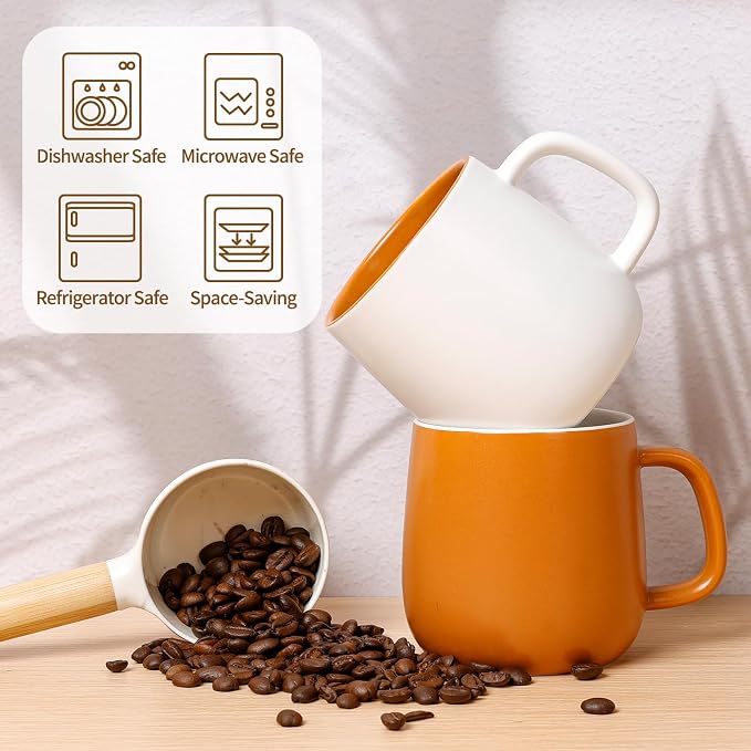 Ceramic Mug Set Porcelain Coffee Cups Set, Special Glaze Tea Cups Mug with Handle for Tea Latte Coffee Milk, Microwave Dishwasher Safe (White and Maple Brown) - Image 5