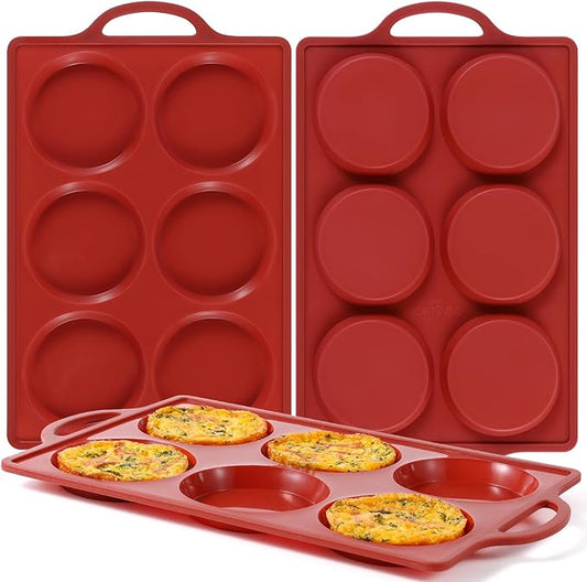 CAKETIME Jumbo Muffin Top Pan, 4 Inch Metal Frame Round Egg Baking Pan for Oven English Muffins, Whoopie Pies, Corn Bread, Egg Bites, Breakfast Sandwiches Tarts 3 Pack Brown