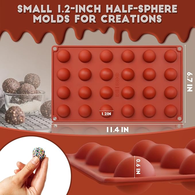 HKNMTT Silicone Semi-Sphere Molds 24 Cavities 2-Pack 1.2" for Chocolate Truffles Jelly Fat Bombs Gelatina, Small Baking Round Half Sphere Candy Moulds, Homemade Freeze Food Grade BPA Free Oven Safe - Image 5