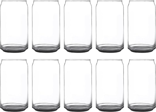 DISCOUNT PROMOS Beer Can Glasses Set of 10, 16 oz. Pint Sized, Soda Can Shape, Glassware, Black