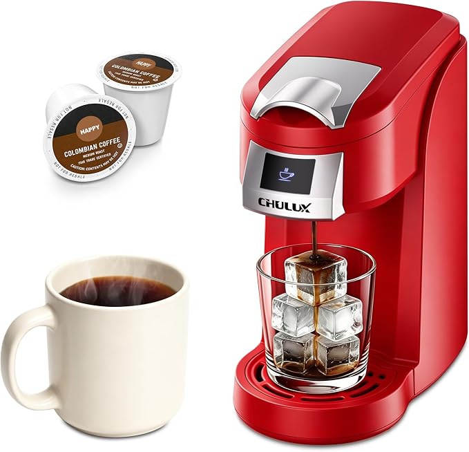 CHULUX Lite Single Serve Coffee Maker for K Cup with One Touch Brew, Red | Boiler Fast Heating System, Unique Split-Flow Nozzle, Designed for Standard Mugs, 5 to 12 oz Brew Sizes, Single Cup Reservoir by CHULUX