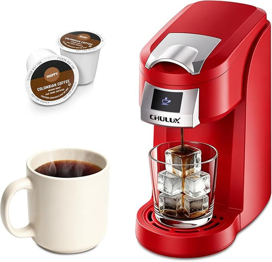 CHULUX Lite Single Serve Coffee Maker for K Cup with One Touch Brew, Red | Boiler Fast Heating System, Unique Split-Flow Nozzle, Designed for Standard Mugs, 5 to 12 oz Brew Sizes, Single Cup Reservoir by CHULUX