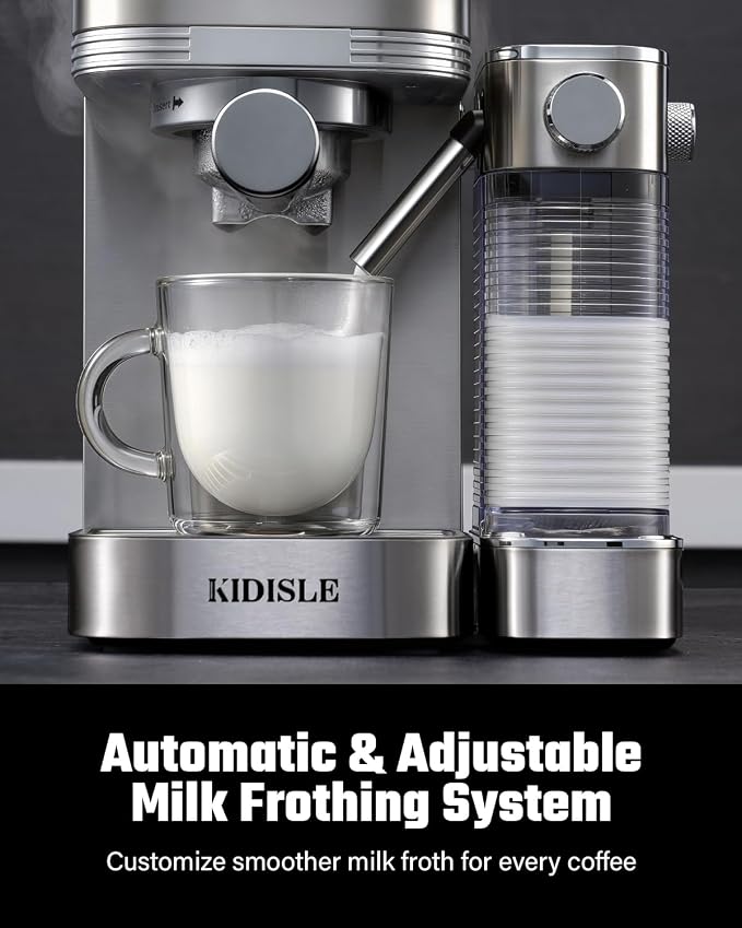 KIDISLE 20 Bar Espresso Machine with Auto Milk Frother & Touchscreen, 1350W | Dual Boiler 1350W Brew +1000W Froth, Pre-Infusion Rich Crema, 44oz Water + 24oz Milk, 3-in-1 Espresso, Cappuccino, Latte - Image 3