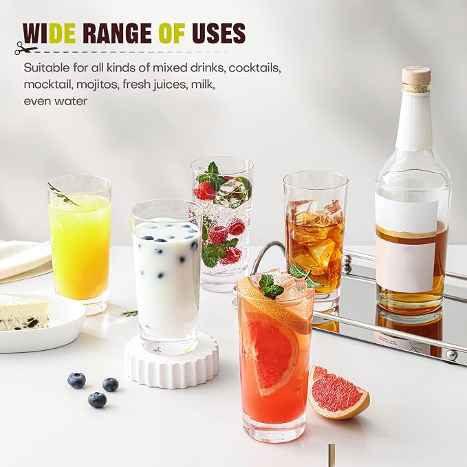 Highball Glasses Set of 12, 13oz Tall Drinking Glasses, Water Glass for Kitchen, Tom Collins Glasses, Mojito Glass Cups, Cocktail Glasses for Bar Glassware - Image 5