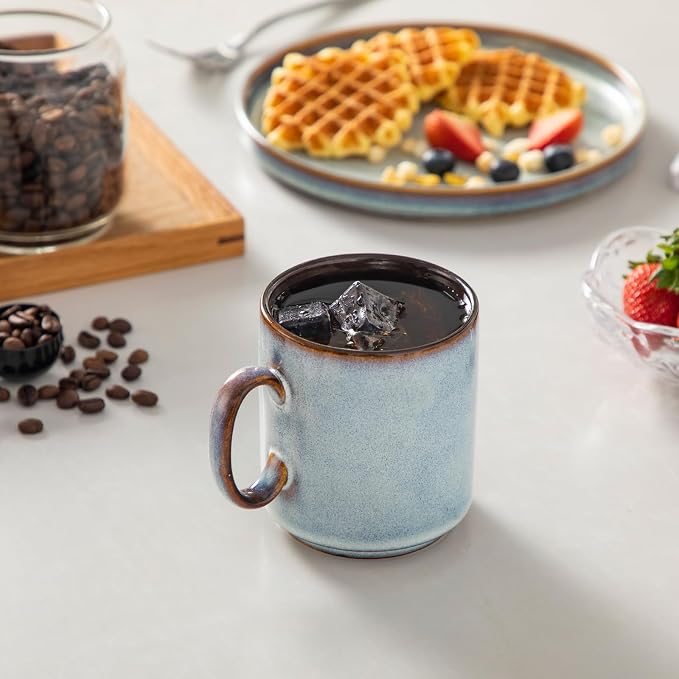 vancasso ONION Ceramic Coffee Mugs Set of 6, 12 Oz Coffee Cups for Latte, Cappuccino & Hot Cocoa, Artisan Modern Style for Coffee Bar, Home & Kitchen, Microwave & Dishwasher Safe, Light Blue Gray - Image 7