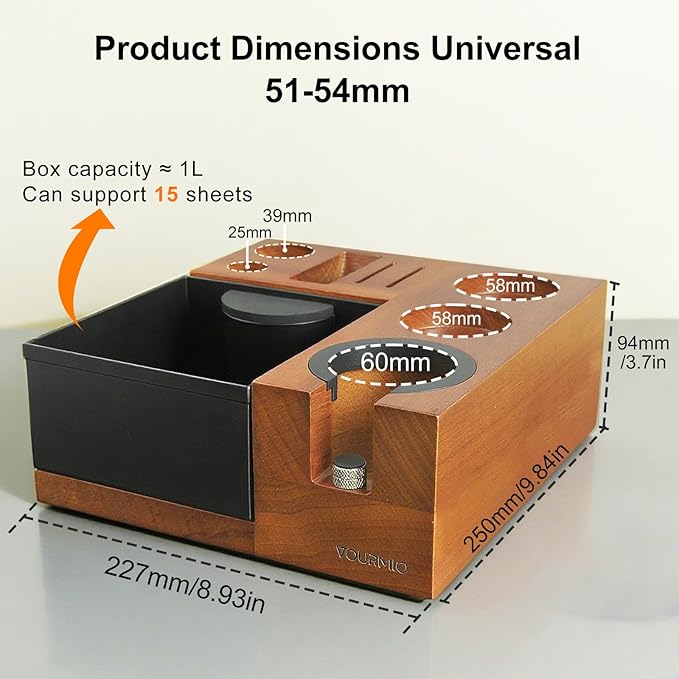 54mm Espresso Tamping Station - Large Knock Box, 9 in 1 Espresso Organizer for Storage 51/53/54MM Coffee Portafilter, Distributor, Tamper and Puck Screen Accessories